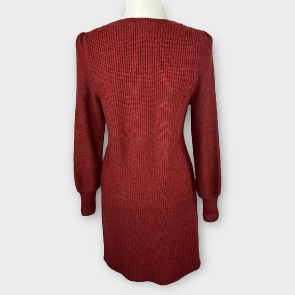 LOFT Red Maternity Puff Sleeve Cable Sweater Dress S Wool Bodycon V-neck NWT - Picture 4 of 10